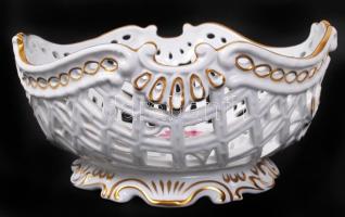 Herendi virágmintás áttört porcelán kosár, hibátlan, jelzett, 21x20 cm