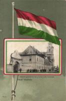 Kézdivásárhely kantai gimnázium, magyar zászló / grammar school, Hungarian flag, litho