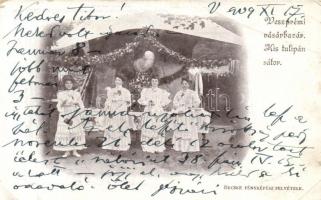 Veszprém, Vásárbazár, kis tulipán sátor; sorsjegyes képeslap (fa)