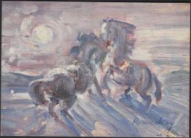 Ruzicskay György (1896-1993) festőművész aláírása saját festményét ábrázoló képeslapon