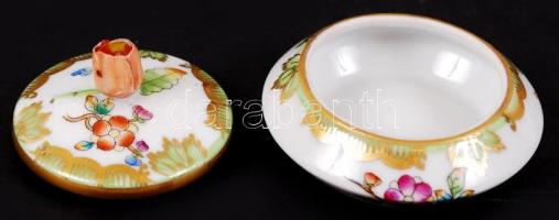 Herendi Viktória mintás ékszertartó, kézzel festett, jelzett, hibátlan, d:6,5 cm