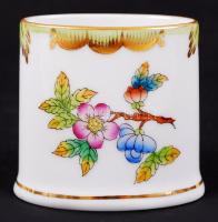 Viktória-mintás kézzel festett jelzett Herendi porcelán fogpiszkálótartó, hibátlan / Hand painted Herendi porcelain toothpick holder, 5,5×5,5 cm
