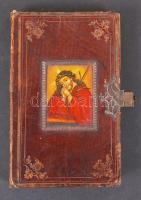 Német nyelvű imádságos könyv. Illusztrált, előlapja hiányzik, könyvtest kiszakadt. Fém kapcsos bőr kötés, elején kis keretben képpel, hátuljában kézírásos bejegyzéssel.