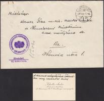 1939 Bp., Kerner Géza magyar királyi ezredesnek címzett boríték, rajta Scholtz András, Magyarország kormányzójának első szárnysegéde pecsétjével, valamint a borítékban kézírással ellátott névjegykártyájával