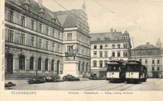 Regensburg Dome square, post office, monument, trams