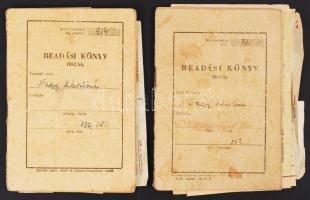 1952-1954 2 db beadási könyv benne sertésvágási engedéllyel, cséplési eredménylappal, zsiradék vételjeggyel
