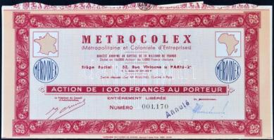 Franciaország DN "Metrocolex" részvénye 1000Fr-ról szelvényekkel T:I France ND "Metrocolex" share about 1000 Francs with coupons C:UNC