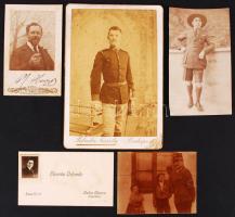 cca 1900-1915 Régi, köztük katonai fotók (5 db), valamint 1 vizitkártya, 9x7 és 11x16 cm közötti méretekben