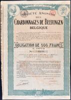 Belgium / Liege 1920. "Societe Anonyme des Charbonnages de Beeringen Belgique" kötvény 500Fr-ról T:III Beligum / Liege 1920. "Societe Anonyme des Charbonnages de Beeringen Belgique" bond about 500 Francs C:F