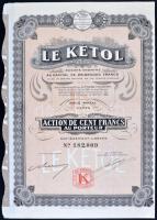 Franciaország 1926. "Le Kétol" vállalat részvénye 100Fr-ról szelvényekkel T:I- France 1926. "Le Kétol" company share about 100 Francs with coupons C:AU