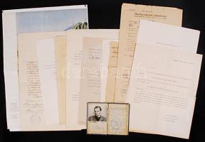 1908-1948 Katonasággal kapcsolatos iratok német és magyar nyelven, a hitleri Németország pecsétjével(hadigondozási igazolvány, katonai igazolvány, származási igazolás, jelenléti bizonyítvány, állampolgársági bizonyítvány, SZU propaganda plakátja)