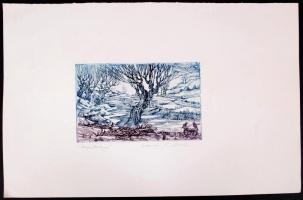 Kolozsvári G. Miklós (1950-): Varjú dialógus.  Rézkarc, papír, jelzett, 13×20 cm