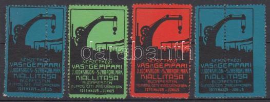 1911 Nemzetközi Vas- és Gépipari Újdonságok és Szabadalmak Kiállítása Budapesten 4 db levélzáró