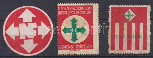 Magyar Nemz. Szoc. Párt Hungarista Mozgalom 3 db levélzáró