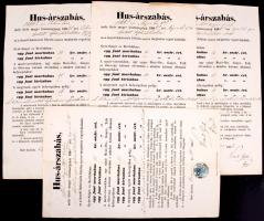 1866 Győr, Hús árszabási táblázat Győr vármegyére vonatkozóan, 4 db