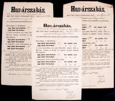 1871 Győr, Hús árszabási táblázat Győr vármegyére vonatkozóan, 3 db