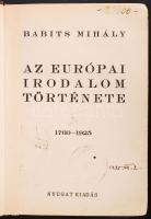 Babits Mihály: Az európai irodalom története, 2 kötet. Bp., 1936, Nyugat. Kiadói aranyozott egészvás...