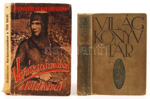 2 db könyv-Darwin: Egy természettudós utazása a Föld körül. Fordította Fülöp Zsigmond. Bp., 1913, Révai. Kiadói egészvászon kötés, kopottas állapot; Halliburton, Richard: Varázscsizmában a Föld körül. Fordította Görög Imre. Bp., Tolnai. Papírkötés, gerincnél szakadt, kopottas állapot.