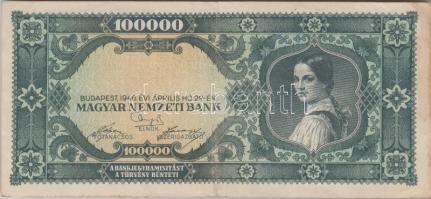 1946. 100.000P fázisnyomat, előlapi "SZÁZEZER MILPENGŐ" értékjelzés nyomat nélkül! T:III RR! Adamo SP30e