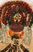 Gy.ZS. monogramos iparművész fali kép, apró lepattanásokkal, kézzel festett, mázas kerámia, 42×23 cm