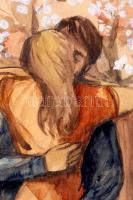 Olvashatatlan jelzéssel: A szerelmes pár és a kutya. Akvarell, papír, keretben, 98×43 cm