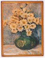 Kugler Ede: Virágcsendélet. Akvarell, papír, jelzett, apró szakadással, üvegezett keretben, 55×40 cm