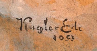 Kugler Ede: Virágcsendélet. Akvarell, papír, jelzett, apró szakadással, üvegezett keretben, 55×40 cm