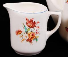 3 db-os virágmintás kerámia Gránit teáskészlet: cukortartó, tejkiöntő, teás kancsó