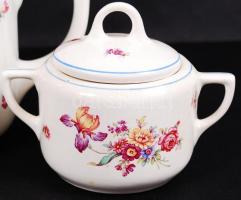 3 db-os virágmintás kerámia Gránit teáskészlet: cukortartó, tejkiöntő, teás kancsó