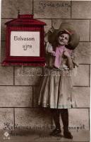 3 db régi gyerek motívumlap, az egyik litho / 3 child motive cards