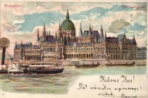 1899 Budapest V. Parlament, litho, s: Geiger R. (vágott / cut)