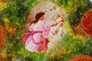 Victoria Zatzka dísztál, matricás, apró festés hibákkal, jelzett, d:34 cm