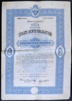 Ausztria / Bécs 1897. 4%-os "Staats-Rente Obligation" kötvény 2000 Koronáról, szelvényekkel T:III Austria / Vienna 1897. "4% Staats-Rente Obligation" bond about 200 Corona without coupons C:F