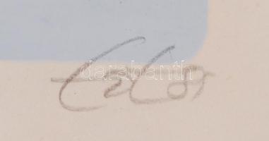 Amerigo Tot (1909-1985): Barátnők. Szitanyomat, papír, jelzett, üvegezett keretben, 33×43 cm