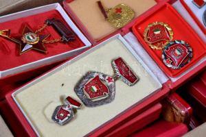 Több mint 30db vegyes szocialista kitüntetés és jelvény dísztokban T:1,2