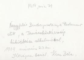 cca 1970 Nagygyűlés Budapesten a Parlament előtt (1919), középen beszél Kun Béla, későbbi nagyítás, ...