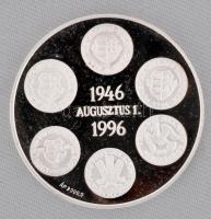1996. "A kibocsátás 150. évfordulójára" 1946-os 10Ft-ost formázó Ag(999) emlékplakett (1,5...