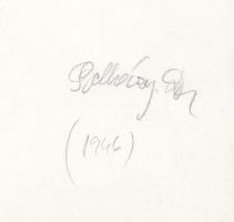 1946 Belházy Dezső: Budai látkép a háború után, vintage, aláírással jelzett, 21x16 cm