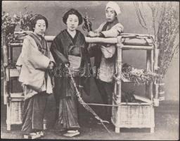 cca 1880-1900 Japán nők egy virágárus mozgóboltja előtt, Kerny István hagyatékából, de bizonyosan nem ő készítette a felvételt, 17x21 cm