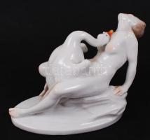 Herendi Léda a hattyúval, kézzel festett, jelzett, hibátlan, m:13,5 cm, h:20 cm