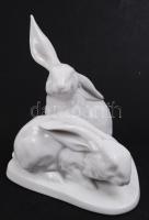 Herendi nyuszi pár, fehér mázas, jelzett, hibátlan, m:14 cm, h:12 cm / Herend white rabbit