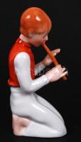 Herendi furulyázó fiú, kézzel festett, hibátlan, jelzett, m:17 cm