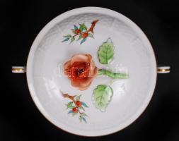 Herendi csipkebogyó mintás füles cukortartó, kézzel festett, jelzett, rózsán nagyon apró hibák, m:10...