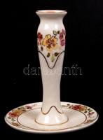 Kézzel festett, búzavirágokkal  és pillangókkal díszített, hibátlan, jelzett, Zsolnay porcelán gyertyatartó, aranyozott szegéllyel / &lt;br/&gt;Hand painted, marked, Zsolnay porcelain candlestick, with gold plated 15cm