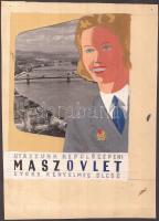 cca 1950-1960 MASZOVLET reklám grafika, mögötte egy látkép Budapestről, a Kossuth híddal, grafika méret 16x12 cm, fotóméret 12x14 cm