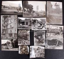 1944-1945 Tiszavölgyi József vintage budapesti felvételei a II. vh.  pusztításáról, több feliratozva, pecsételve, 13 db fotó, 6x8 és 13x18 cm-es méretben