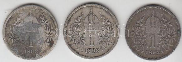 Ausztria 1893. 1K Ag (3x) T:3 Austria 1893. 1 Corona Ag (3x) C:F