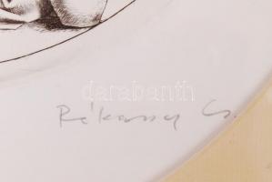 Rékassy Csaba (1937-1989): Borozó. Rézkarc, papír, jelzett, üvegezett keretben d:18 cm