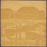 Szabó Aurél: Híd. Linómetszet, papír, jelzés nélkül, 17×16 cm