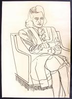 Jelzés nélkül: Nő a fotelban. Szén, papír, foltos, kartonra ragasztva, 49×35 cm